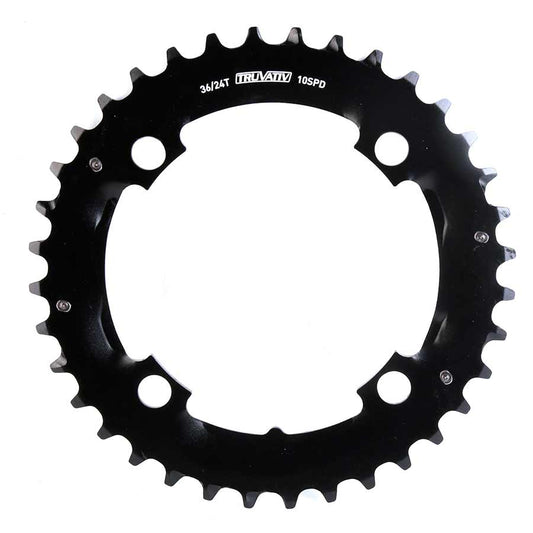 36T, 10 sp, BCD 104mm, 4-Bolt, Outer Chainring, For MTB double, Aluminum, Black, 11.6215.188.320