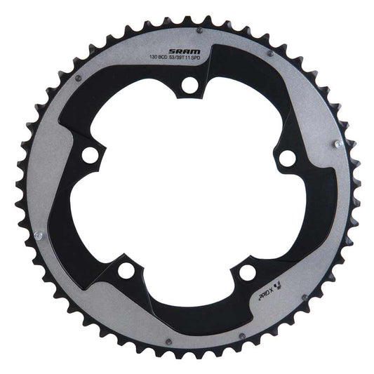 53D, 11sp, BCD: 130mm, 5 Bolts, Red22 X-Glide, Outer Chainring, For 39/53, Aluminum, Grey, 11.6218.009.000