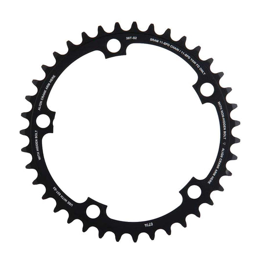 39D, 11sp, BCD: 130mm, 5 Bolts, X-Glide, Inner Chainring, For 39/53, Aluminum, Black, 11.6218.009.005