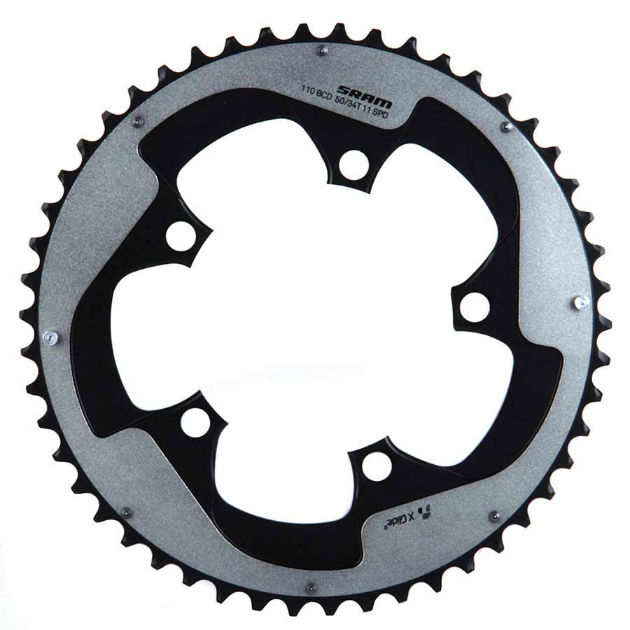 50D, 11sp, BCD: 110mm, 5 Bolts, Red22 X-Glide, Outer Chainring, For 34/50, Aluminum, Grey, 11.6218.010.000
