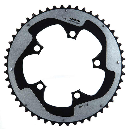 50D, 11sp, BCD: 110mm, 5 Bolts, Red22 X-Glide, Outer Chainring, For 34/50, Aluminum, Grey, 11.6218.010.000