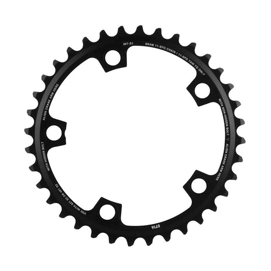 36T, 11sp, BCD: 110mm, 5 Bolts, Red X-Glide, Inner Chainring, For 36/46 or 36/52, Aluminum, Black, 11.6218.010.009